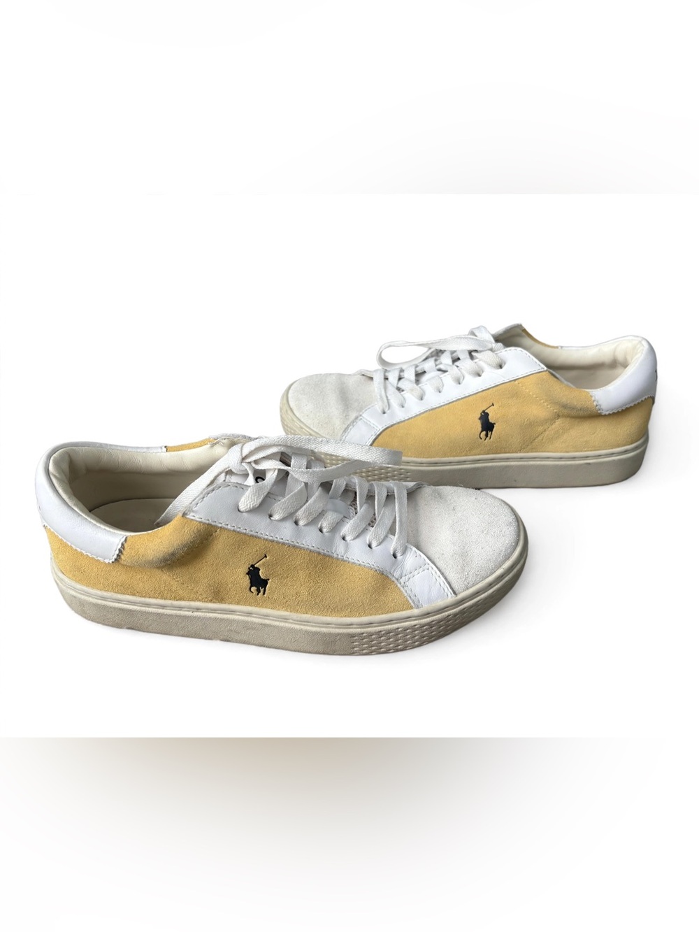 Polo by Ralph Lauren Court 125 II Sneakers Yellow White Suede Leather Size 6.5